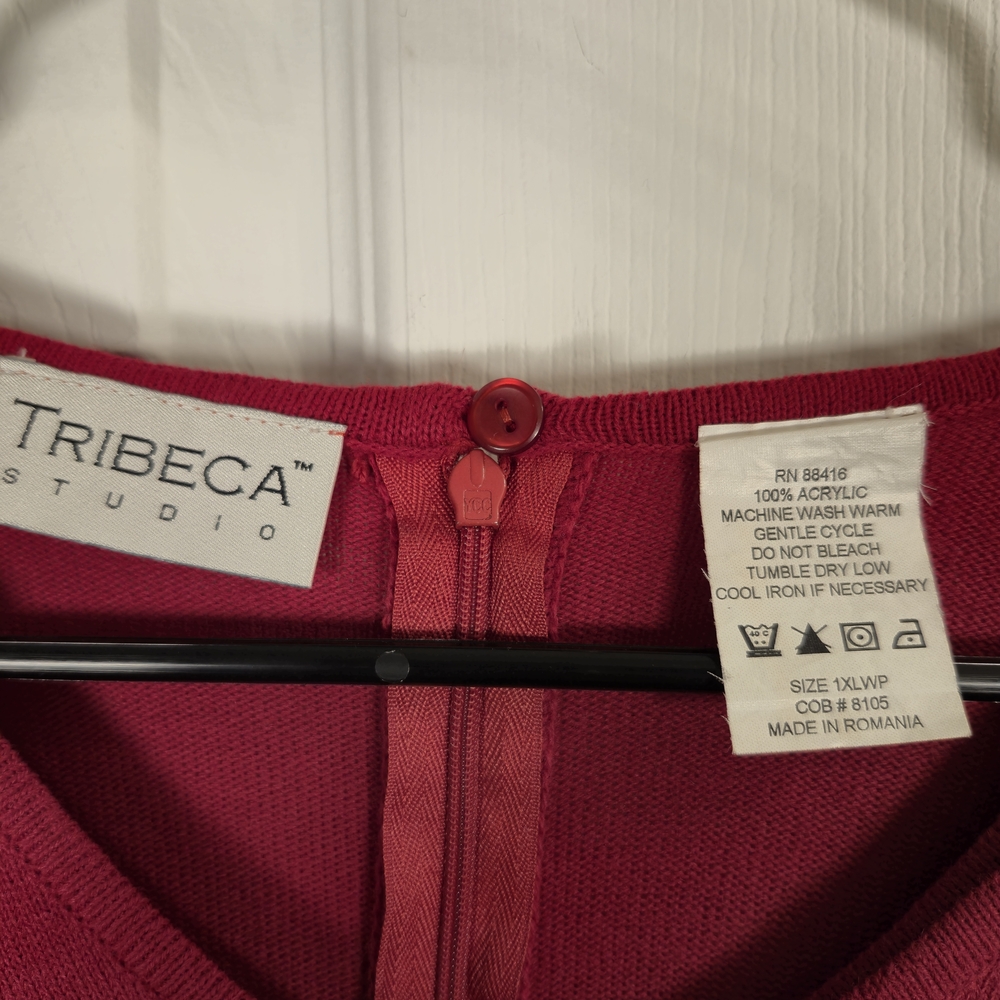 Tribeca Studio Plus Size 1XLWP Red Fringe Maxi Sweater Dress Boho Knit V-Neck - Picture 6 of 6